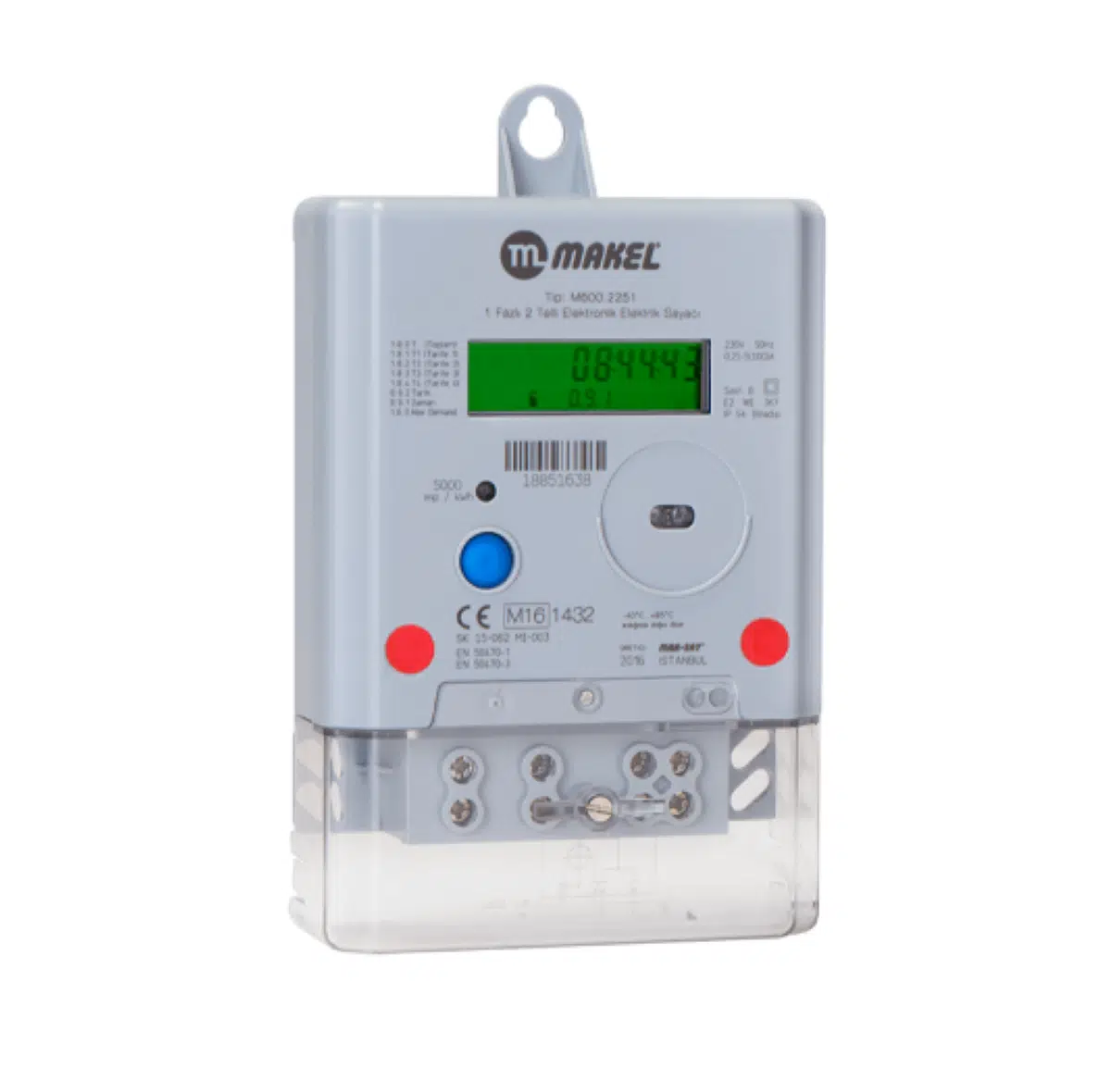 Makel M710.K0Y.2251 Monofaze Elektrik Sayacı Tek Yönlü, 1 Fazlı, 2 Telli, 5(100)A - 1 Adet 